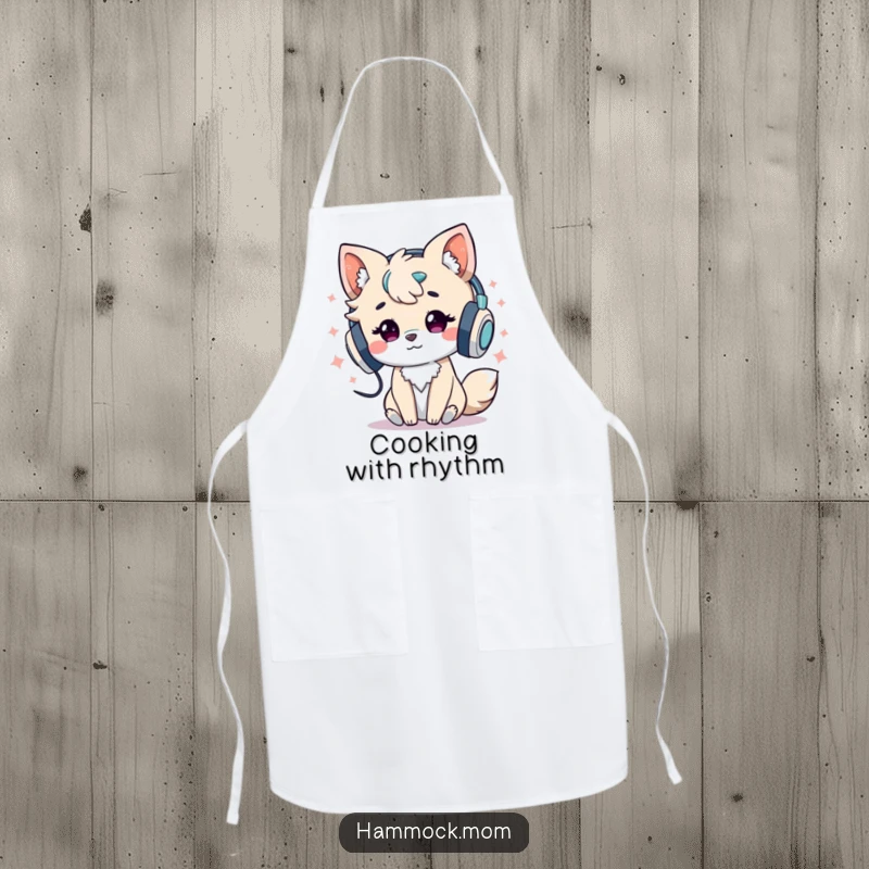 Funny Apron: Lively animal character wearing headphones and grooving to music, perfect for a chef who loves to cook with rhythm.