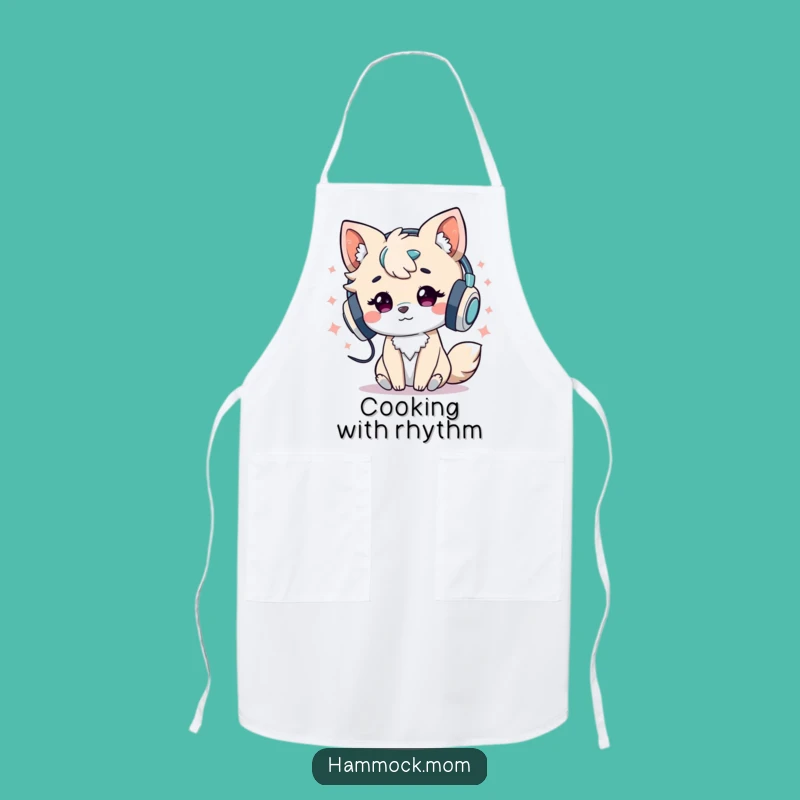Funny Kitchen Apron: Music Animal with Headphones, Cooking Gift