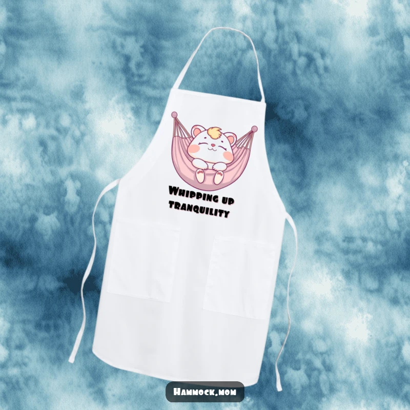 Funny Apron with a mom animal blissfully relaxing in a hammock, perfect for a humorous cooking experience.