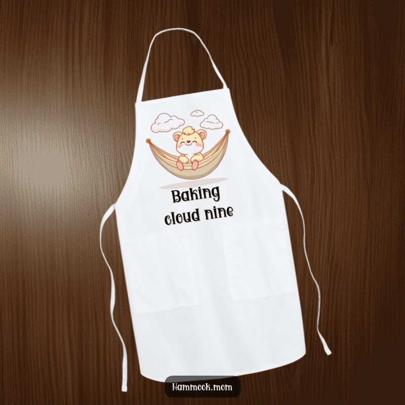 Funny Apron with a mom animal happily watching fluffy clouds drift by in a hammock, perfect for funny cooking.