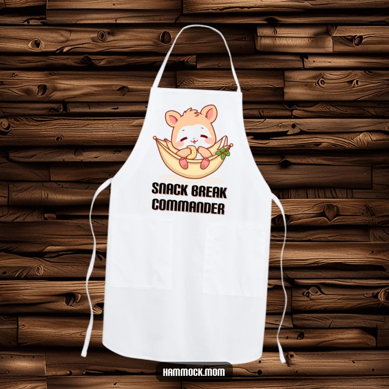Funny Hammock Mom Animal Apron: A cartoon mom animal in a hammock with snacks, looking ready to cook or relax, a funny kitchen gift.