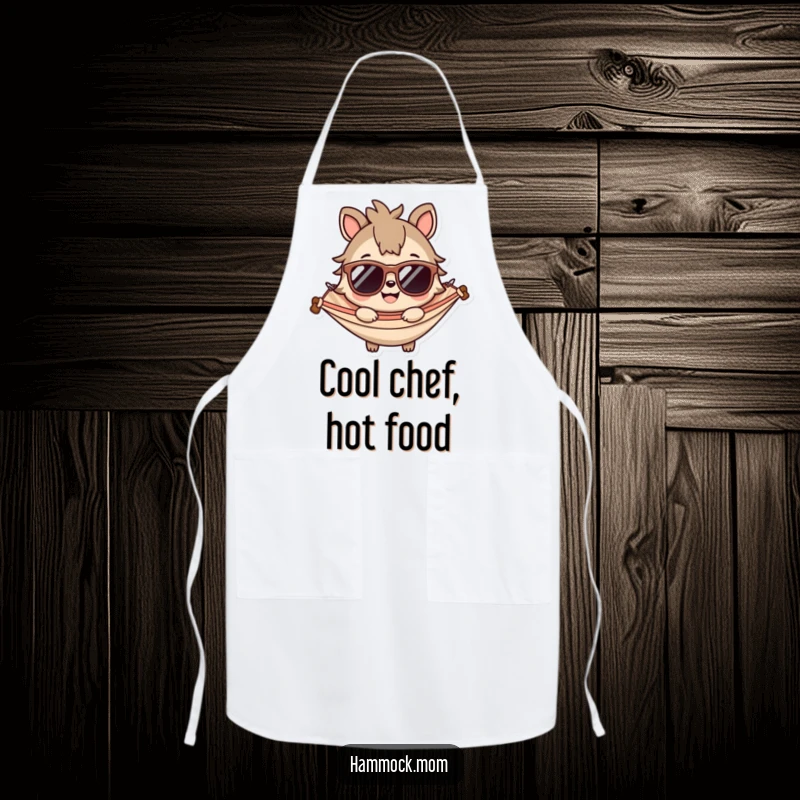 Funny apron depicting a smiling animal wearing sunglasses, ideal for adding a cool, humorous, and practical touch to cooking activities.