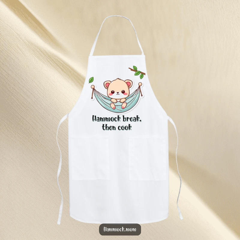 Funny Kawaii Hammock Apron with a cute character swaying gently, ideal for a humorous cooking gift.