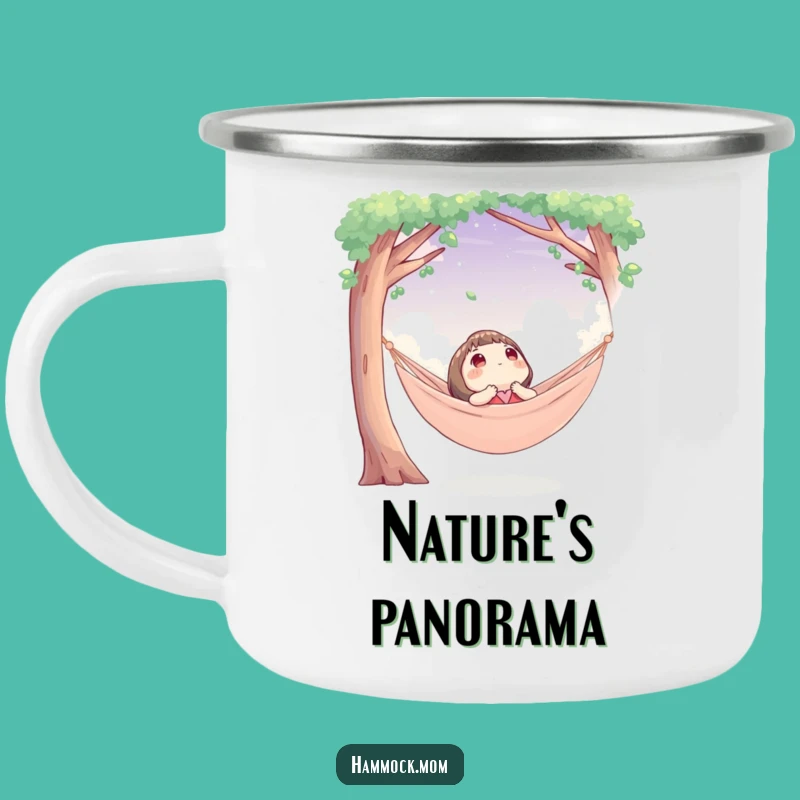 Funny Sky Hammock Camping Mug: Character's Relaxed Sip for an Outdoor Humorous Gift