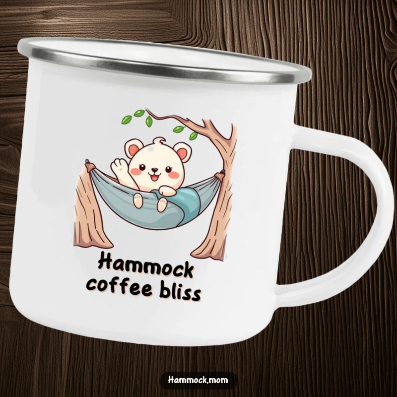 Funny Kawaii Hammock Animal Camping Mug Waving Hello from Hammock, Durable, Outdoor Relaxation, Great Cup.