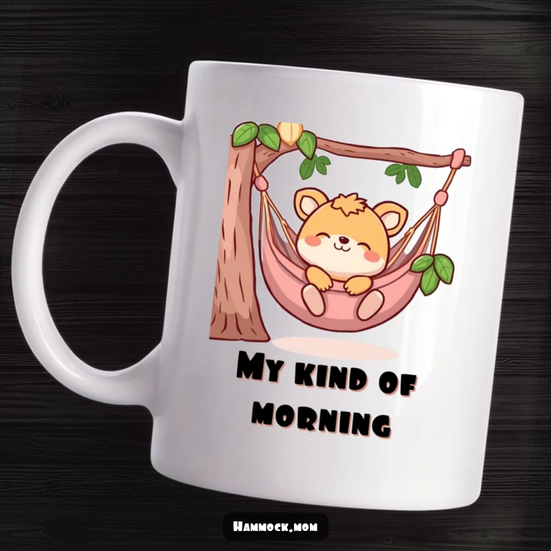Funny mug featuring a blissful animal character lounging peacefully in a hammock, a perfect symbol of ultimate relaxation and joy.