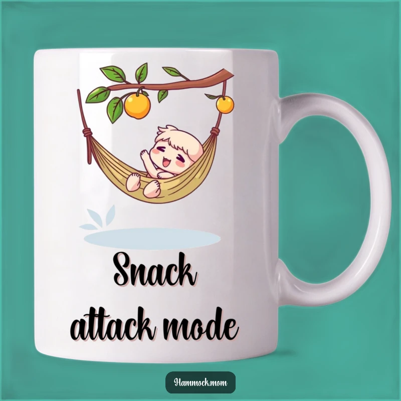 Funny Hammock Fruit Mug: Character's Reach for a Delicious Treat Makes a Humorous Gift