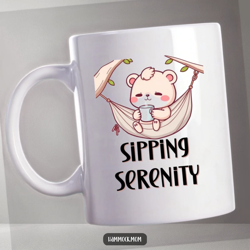 Funny Kawaii hammock animal sipping a tiny drink in a hammock, exuding contentment and humor.