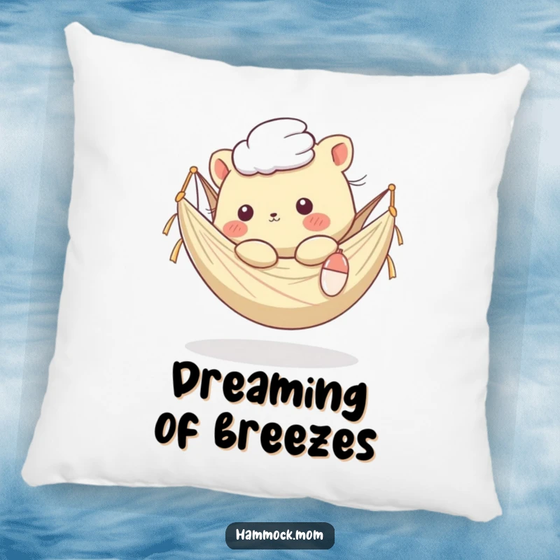 Funny Kawaii Animal Pillow: Soft cushion showing a creature in a hammock, breeze rustling fur, offering comfort and a dash of humor.