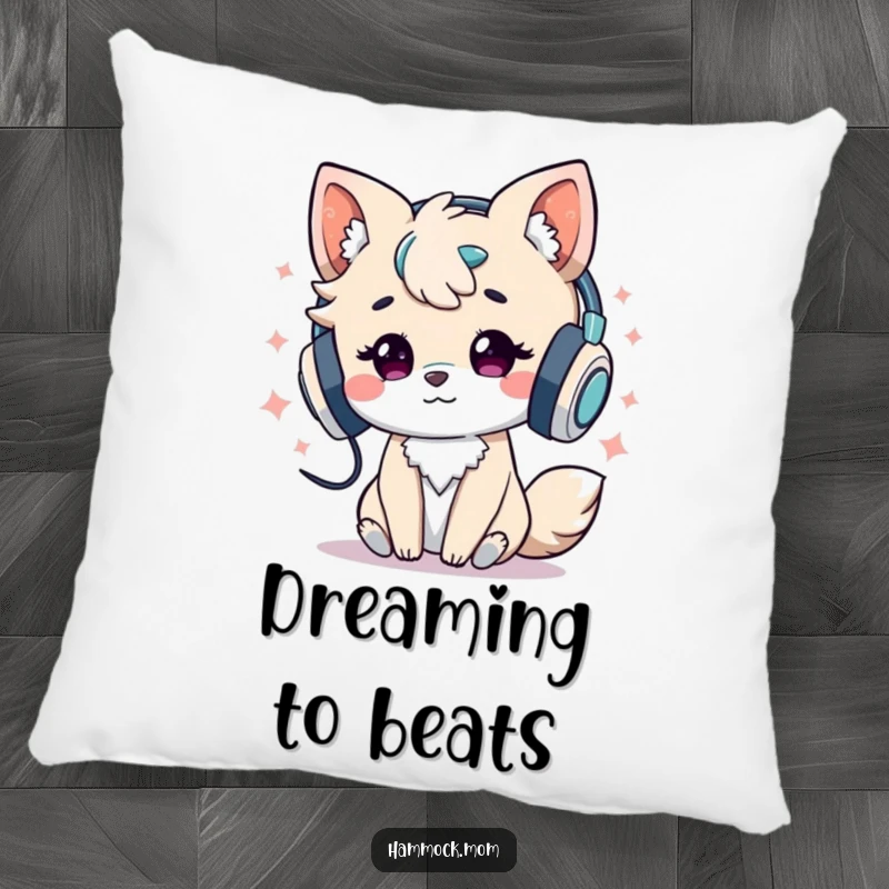 Funny Pillow: Soft plush pillow featuring an animal character wearing headphones and enjoying music, promoting comfort and auditory delight.