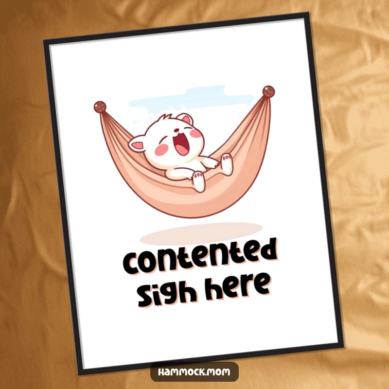 Funny yawning animal character digital art, sleepy in a hammock, instant printable decor, relaxed animal art, humorous gift.