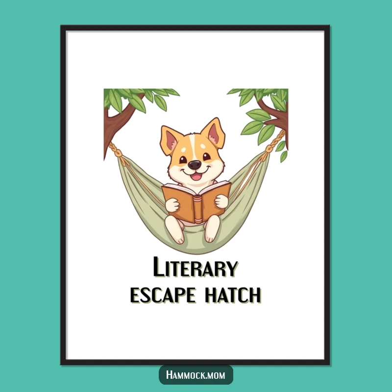 Funny Bookworm Dog Digital Art - Instant Download Literary Art Gift