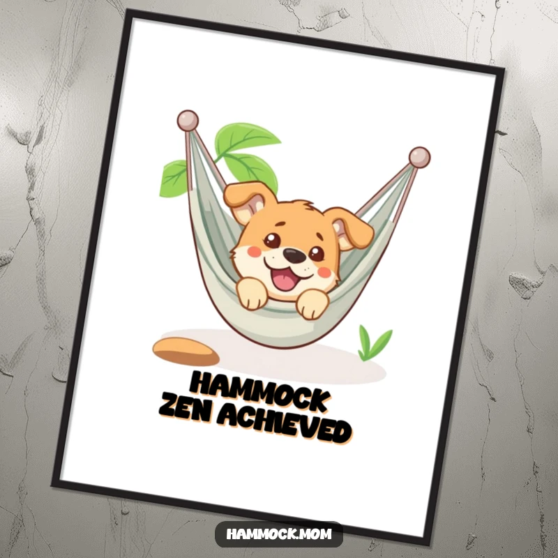 Funny dog peeking from a hammock with a comical amused expression, available as a digital art print for instant download and as a funny gift.