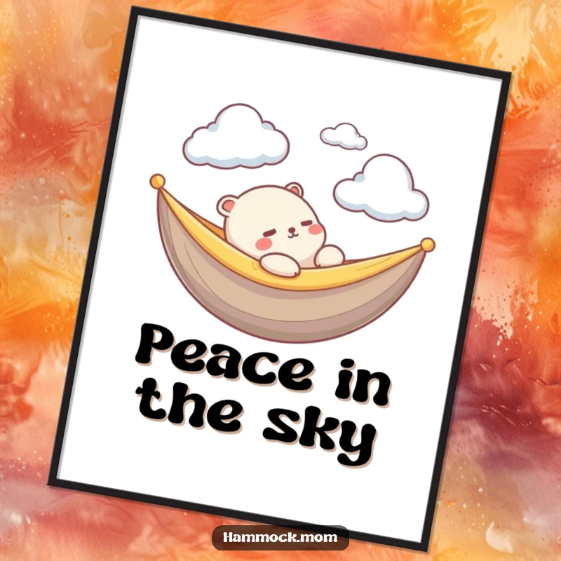 Funny Kawaii Animal Digital Art Print: High-resolution depiction of a creature peacefully watching clouds, offering serene humor for any space.