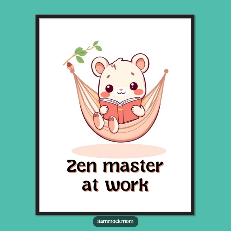 Funny Kawaii Hammock Animal Digital Print: Hilarious Wall Art for Book Lovers' Cozy Spaces