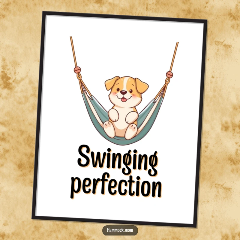Funny dog gently swinging in a hammock, depicted in digital art for instant download, offering calm and humor, a great funny gift.