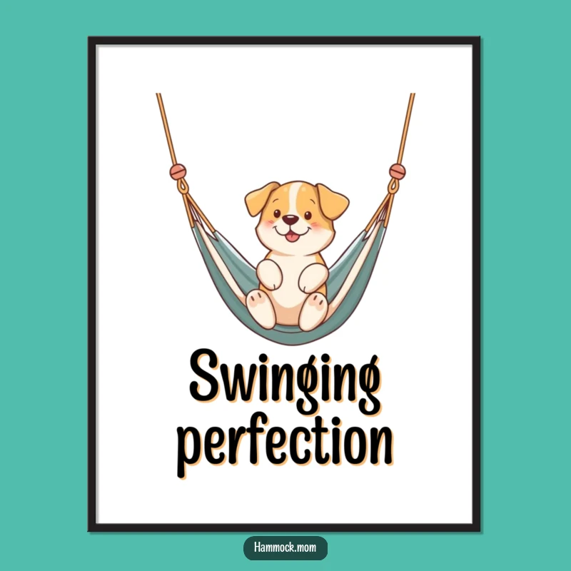 Funny Swinging Dog Hammock Digital Art: Serene Pup Print, Perfect Instant Funny Gift