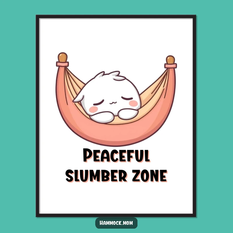 Funny Kawaii Hammock Sleepy Character Art Print - Serene Wall Decor Gift