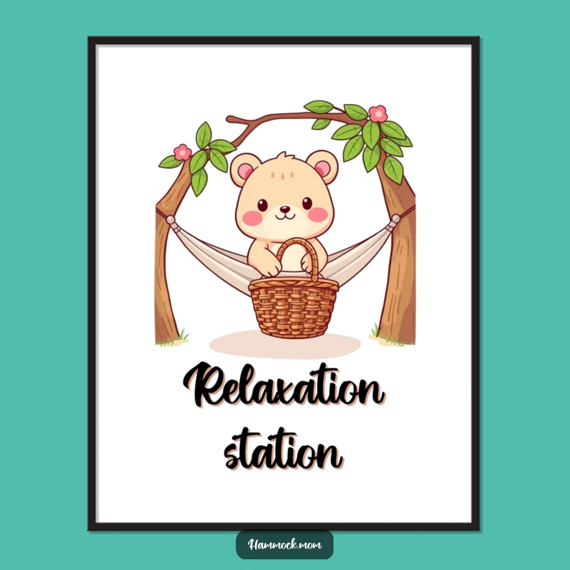 Funny Digital Art: Hammock Picnic Scene Print, Instant Gift