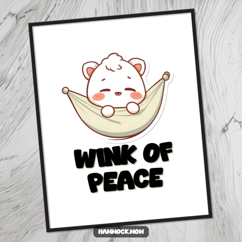 Funny digital art print of a relaxed hammock animal character giving a mischievous wink, ideal for immediate, humorous wall decoration.