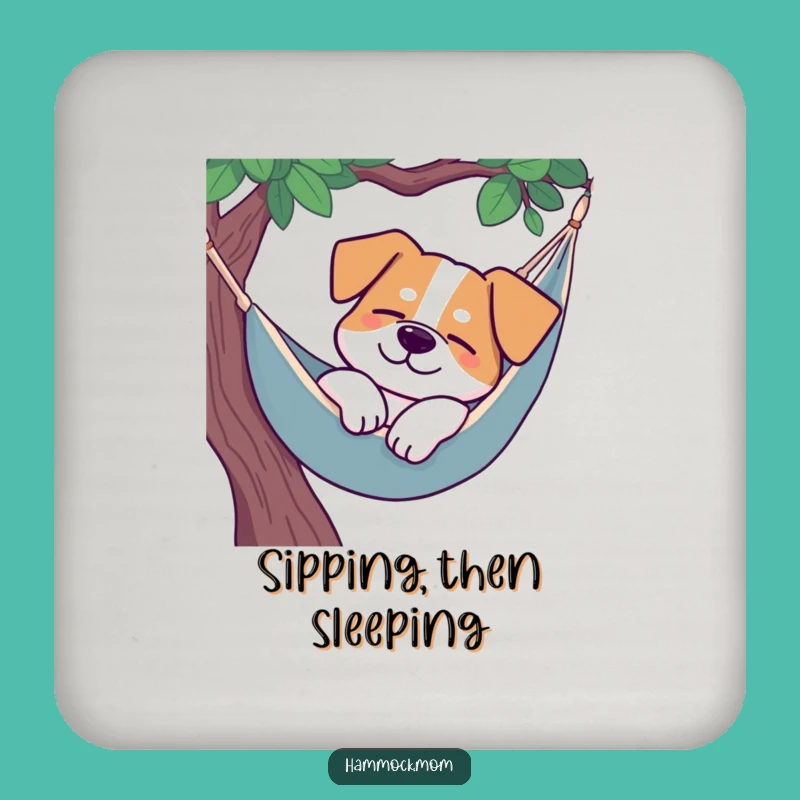Funny Dog Hammock Drink Coaster: Peaceful Canine Art for Your Table, Gift