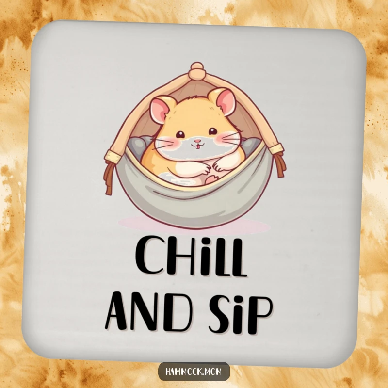 Funny drink coasters featuring a delightful hamster comfortably curled in a tiny, cozy hammock, adding charm.