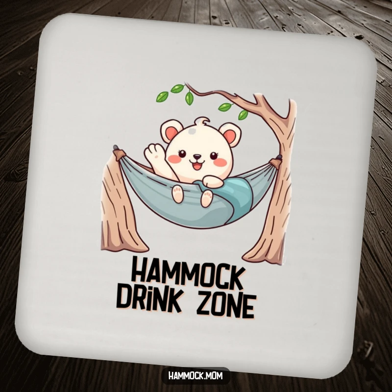 Funny Kawaii Hammock Animal Coaster Waving Hello from Hammock, Cute Drink Accessory, Protects Furniture.