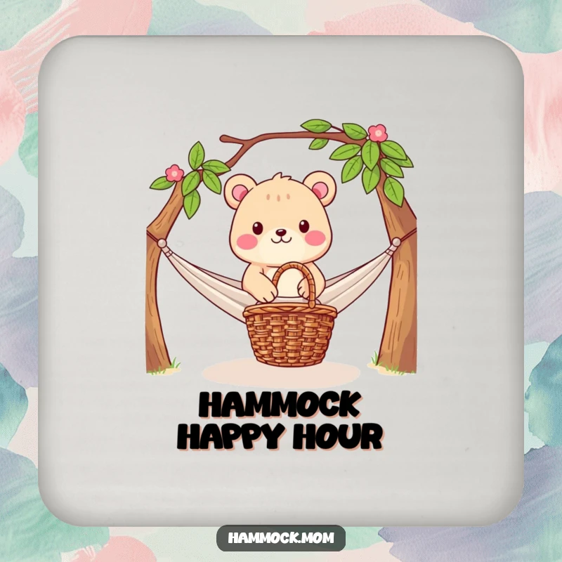 Funny Drink Coaster: Animal character relaxing in a hammock with a picnic basket at its base, perfect for adding a touch of leisure.