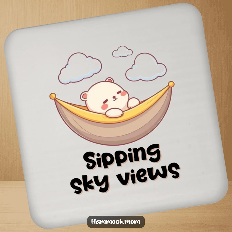Funny Kawaii Animal Coaster: Protects surfaces with a creature peacefully watching clouds, adding calm humor to beverages.
