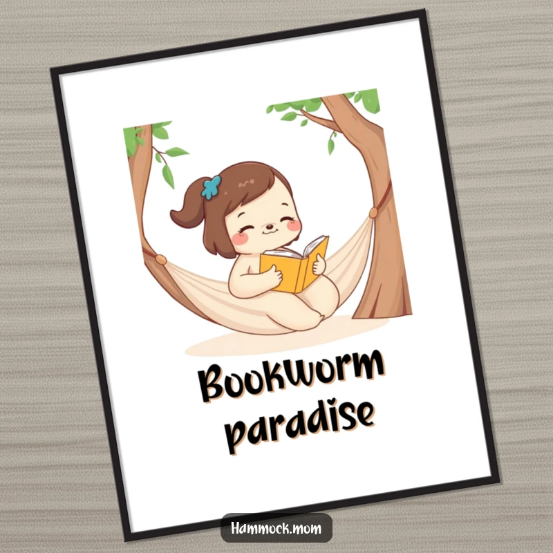 Funny Poster showing a mom animal peacefully reading a book while relaxing in a hammock.