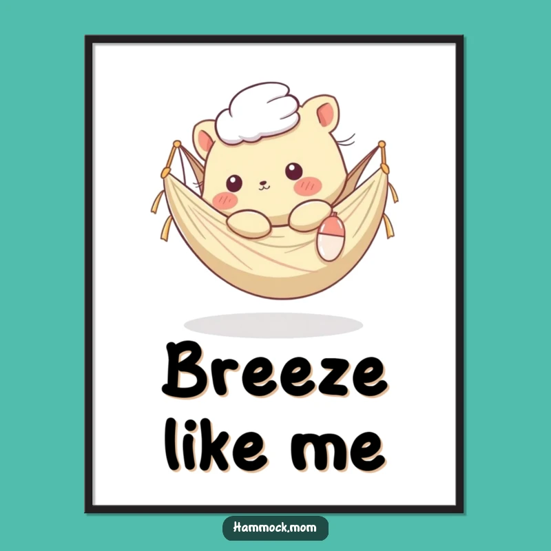 Funny Kawaii Hammock Animal Poster: Breezy Relaxation Art, Perfect Wall Gift!