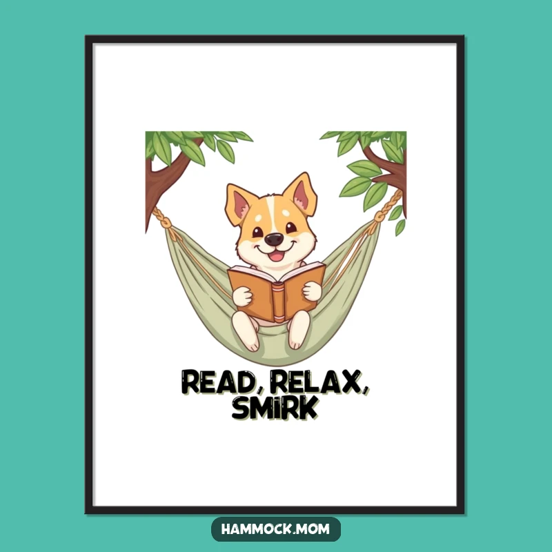 Funny Bookworm Dog Hammock Poster - Literary Art, Perfect Funny Gift