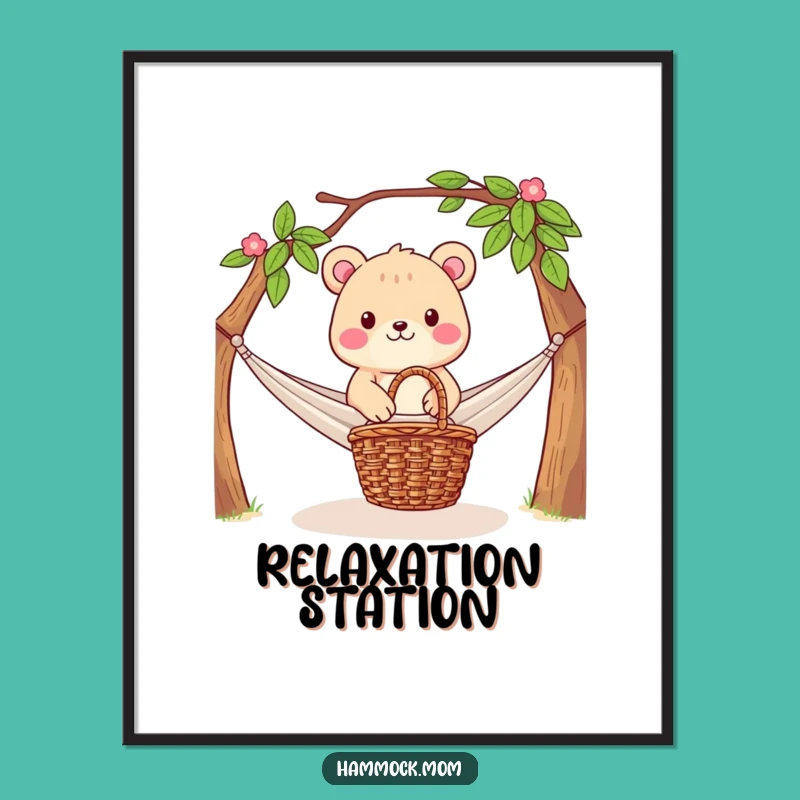 Funny Relaxing Poster: Hammock Picnic Art, Chill Wall Decor Gift