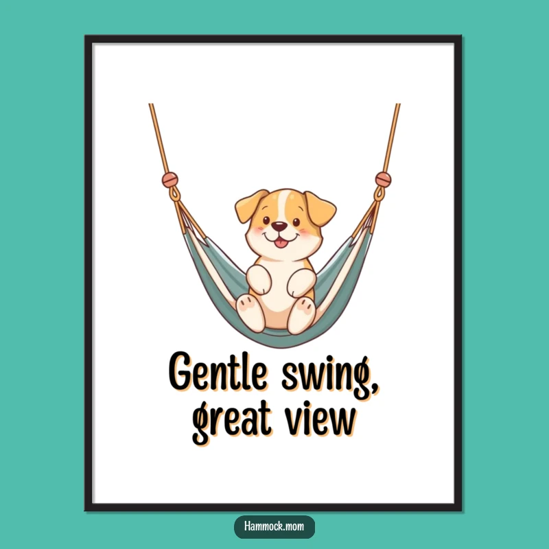 Funny Swinging Dog Hammock Poster: Serene Pup Art, Perfect Wall Decor Funny Gift