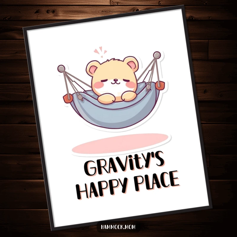 Funny Kawaii Hammock Animal Poster: Artwork of a relaxed animal in a tiny hammock, exhaling a contented sigh, promoting tranquility.