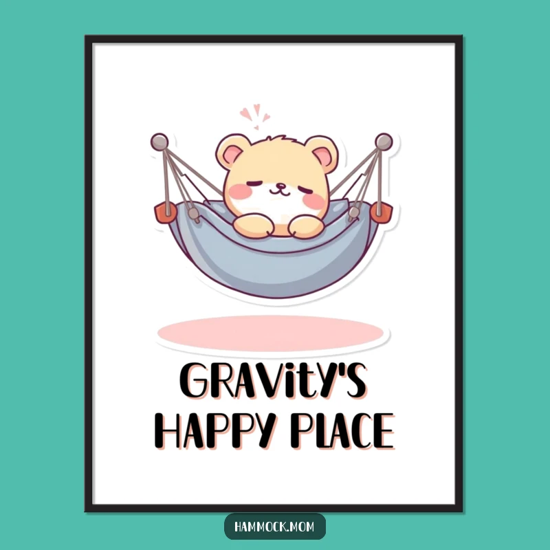 Funny Kawaii Hammock Animal Poster: Relaxation Art, Whimsical Decor