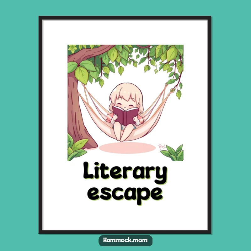 Funny Bookworm Hammock Reader Poster: Literary Wall Art with Humor