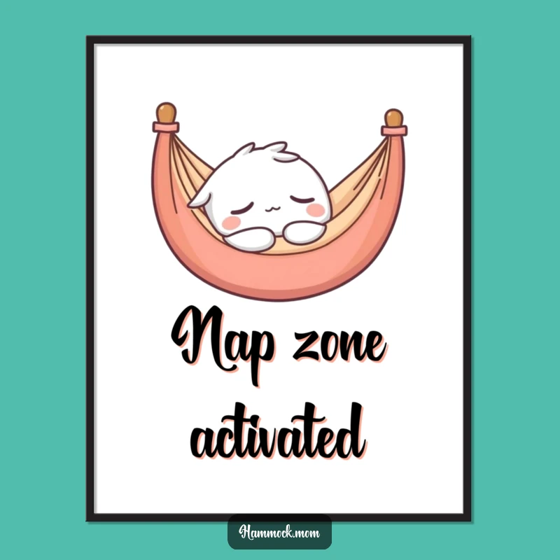 Funny Kawaii Hammock Sleepy Character Poster - Relaxing Wall Art Gift