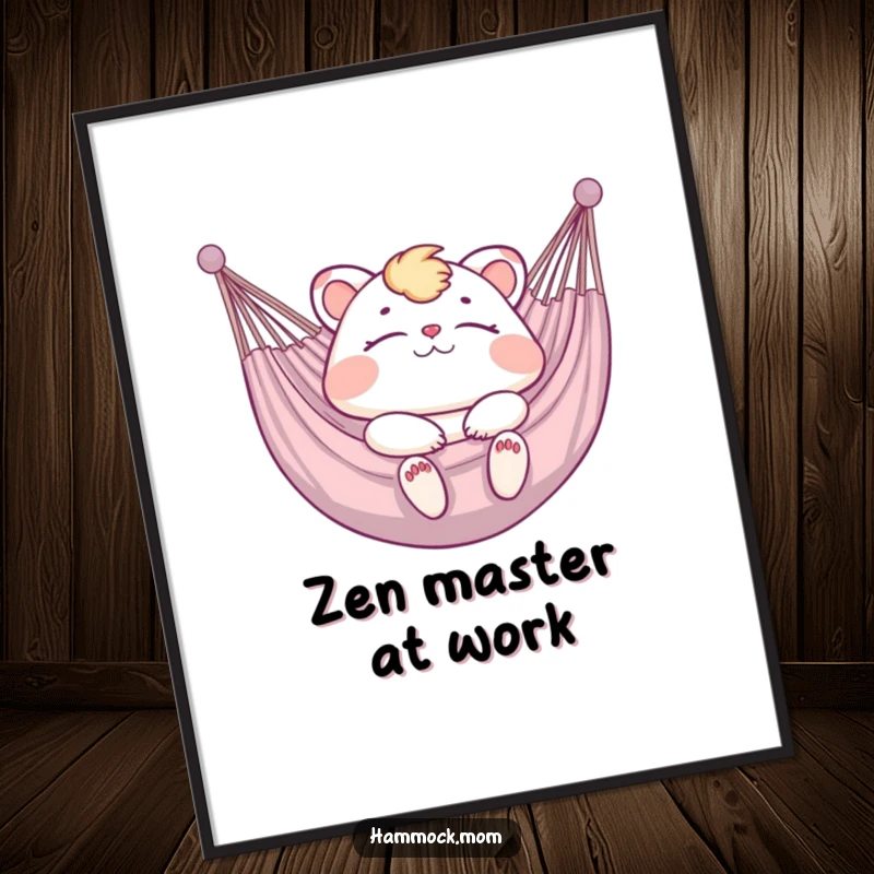 Funny Poster showing a mom animal in a hammock, eyes closed in blissful, hilarious relaxation.