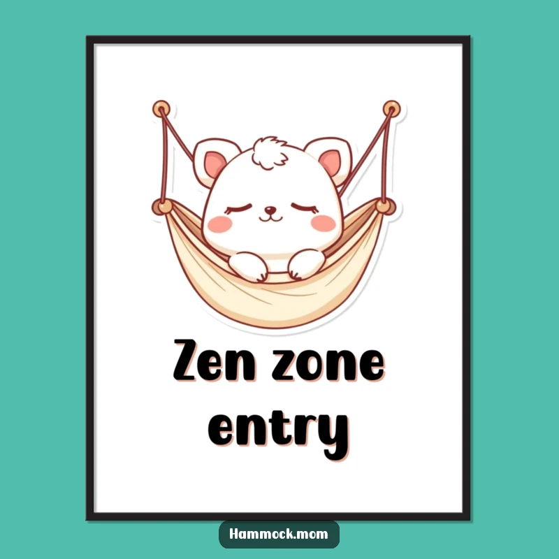 Funny Kawaii Hammock Animal Poster: Gentle Sway Art, Peaceful Decor