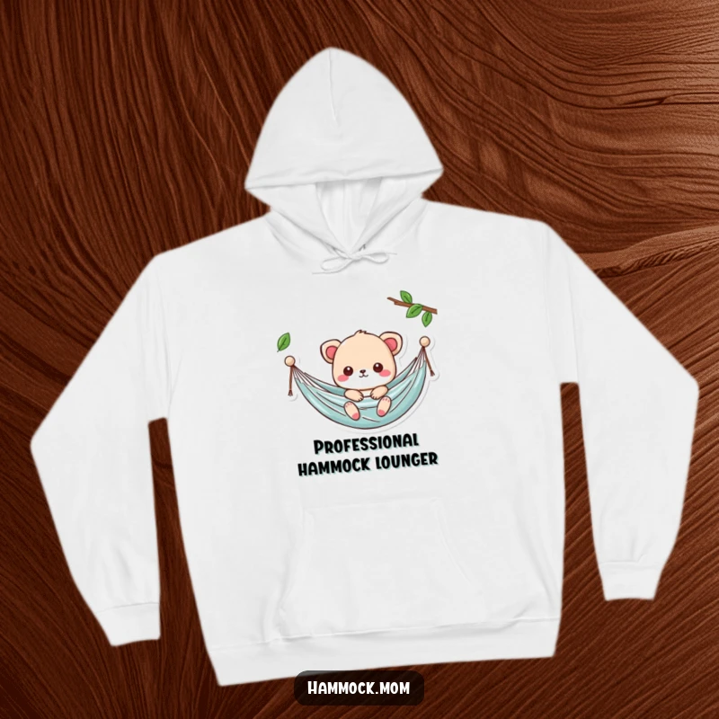 Funny Kawaii Hammock Hoodie with a cute character swaying in a hammock, a cozy and humorous gift.