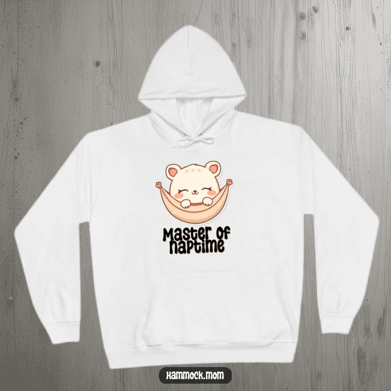 Funny Hoodie: A fluffy hammock animal character dreaming with closed eyes and a soft smile, embodying cozy relaxation and peace.