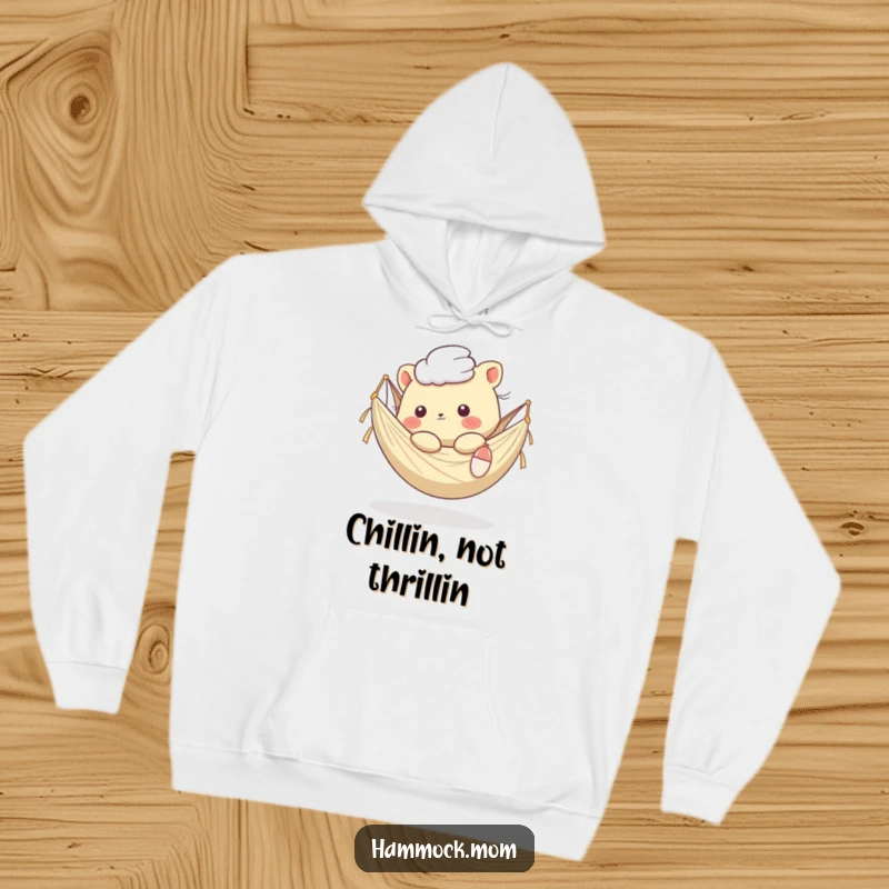 Funny Kawaii Animal Hoodie: Cute hammock dweller feeling a gentle breeze, fur softly moving, expressing utter contentment and humor.
