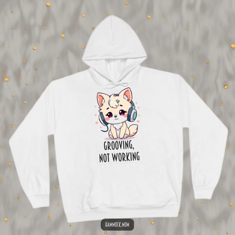 Funny Hoodie: Energetic animal character wearing headphones and fully immersed in music, symbolizing passion and auditory enjoyment.