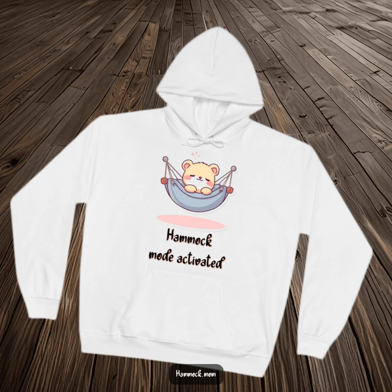 Funny Kawaii Hammock Animal Hoodie: A warm hoodie featuring a cute animal lounging in a miniature hammock, sighing with contentment.