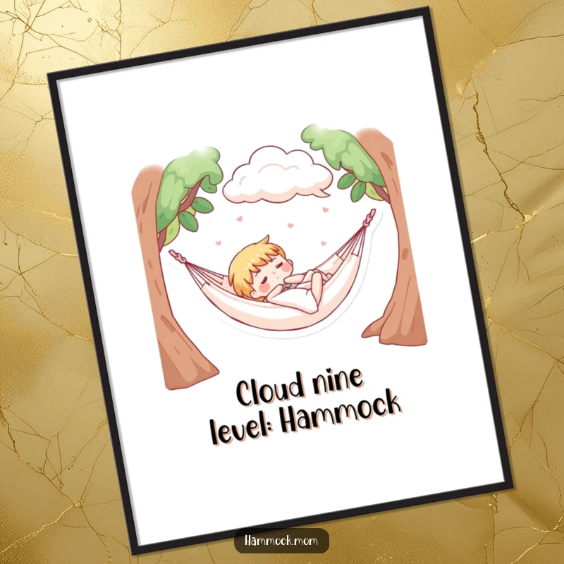 Funny Free Printable Wall Art: A character enjoying a peaceful nap in a hammock with soft, fluffy clouds floating above.