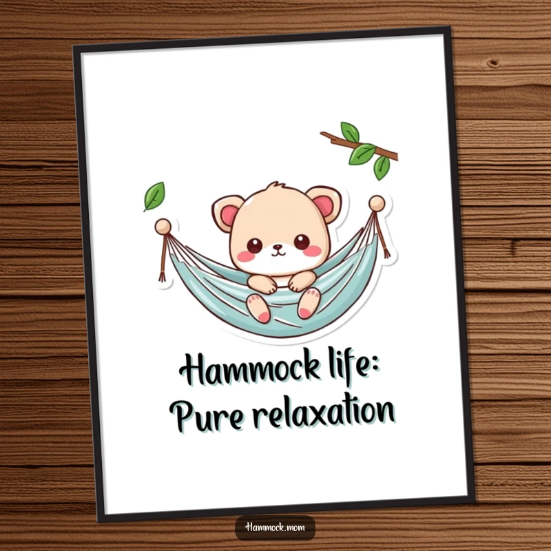 Funny Free Printable Wall Art: Cute kawaii animal swaying gently in a hammock, downloadable art for relaxation.