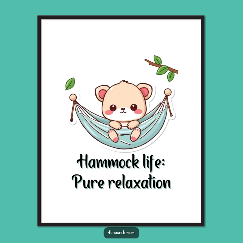Free Printable Wall Art: Kawaii Hammock Animal, Relaxing Scene, Downloadable Decor