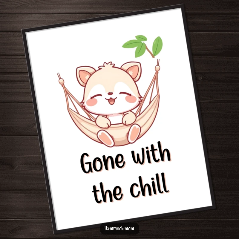 Funny Free Printable Wall Art: A happy animal character with eyes closed, enjoying a gentle hammock breeze, pure relaxation.