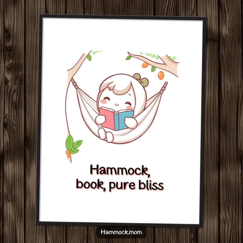 Funny Free Printable Wall Art: A kawaii character comfortably rests in a hammock, holding a book and looking completely relaxed.